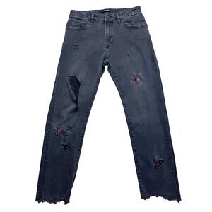 Mavi Jeans Men 32x30 Zach Custom Distressed Straight Dark Gray Dark Wash Stretch